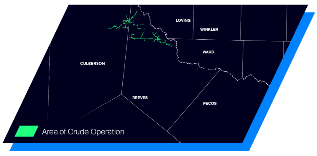 A map showing Kinetik's area of crude operation