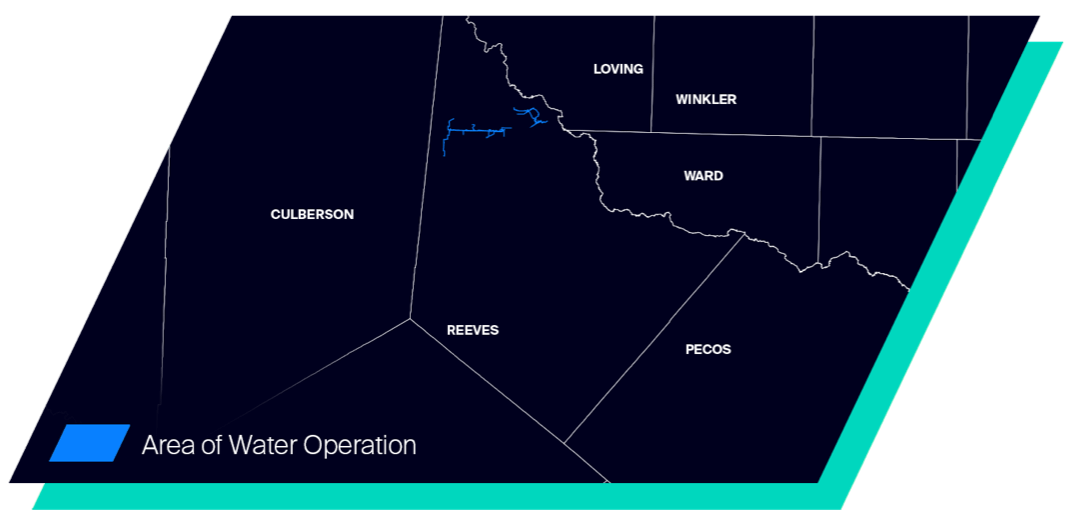 A map showing Kinetik's area of water operation