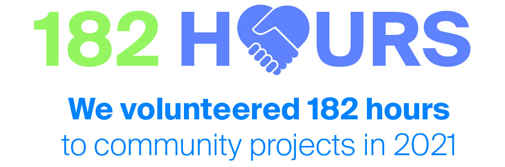 Infographic for Kinetik stating "We volunteered 182 hours to community projects in 2021"